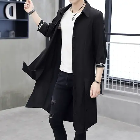 外套男士中长款潮牌风衣韩版帅气男装披风夏季过膝七分袖防晒衣服商品大图