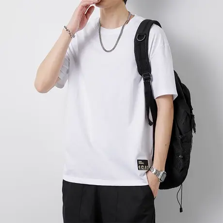 白色短袖t恤男士夏季2023新款潮牌ins棉感薄款半袖体恤男装上衣服商品大图