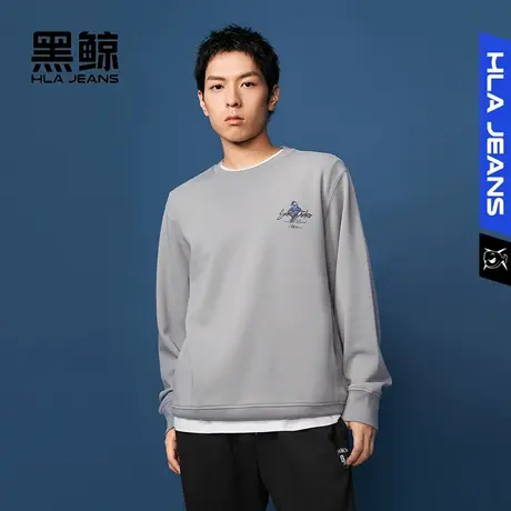 黑鲸HLAJEANS海澜之家旗下潮牌印花圆领卫衣男宽松套头卫衣图片