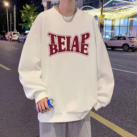 春秋季圆领重磅卫衣男2024新款美式套头内搭潮牌宽松长袖打底衫男商品大图