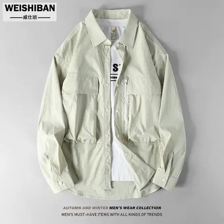 秋冬季2023新款山系户外工装衬衣男装大口袋宽松休闲衬衫薄款外套图片