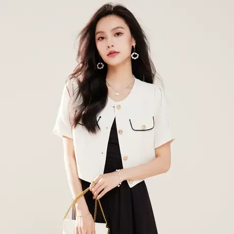 时尚气质小香风短袖外套2023年夏季新款淑女温柔宽松显瘦通勤上衣商品大图