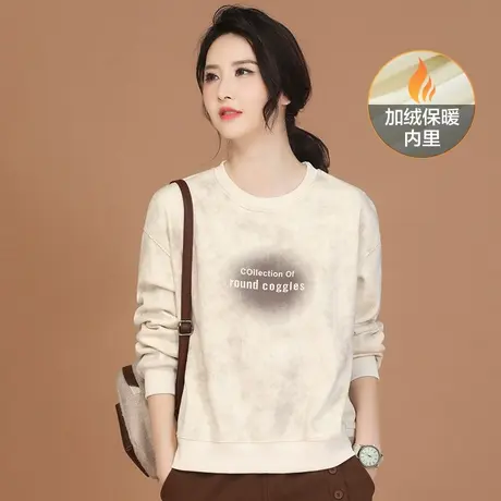 韩潮袭人圆领长袖印花加绒卫衣女2023冬装宽松显瘦设计感上衣T恤图片