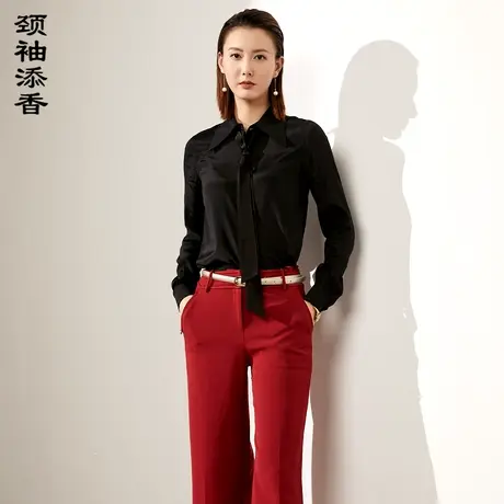 颈袖添香职业衬衫女长袖修身正装OL通勤桑蚕丝衬衣气质时尚高级感图片