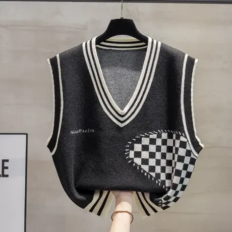 细针v领针织马甲背心女2023秋装新款宽松外穿马夹爱心毛衣坎肩潮商品大图
