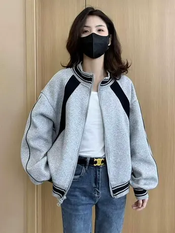 2023春季新款拼接立领棒球服女短款休闲宽松小个子爆款夹克外套潮商品大图
