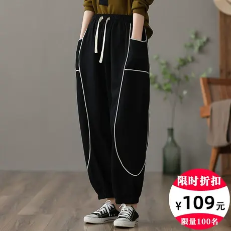 高腰显瘦宽松运动裤子女士2023秋季灰色卫裤百搭阔腿裤直筒休闲裤商品大图