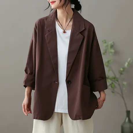 dza 复古宽松全棉短款西装女士2023春季新款休闲西服百搭外套上衣图片