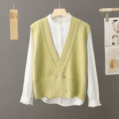 针织马甲背心女上衣外搭2024春秋季新款毛衣坎肩V领宽松马夹外穿图片