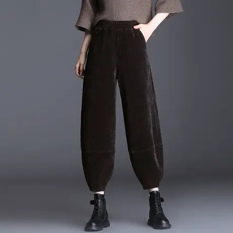 春秋季新款条绒九分萝卜裤女宽松加大码休闲显瘦哈伦老爹裤灯笼裤商品大图