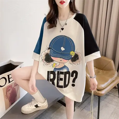 小众设计感短袖t恤女夏季韩版宽松大码女装中长款下衣失踪上衣服图片