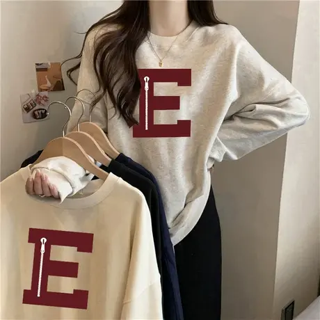 宽松韩版无帽长袖卫衣女秋冬百搭加绒加厚外套上衣情侣装ins潮牌商品大图