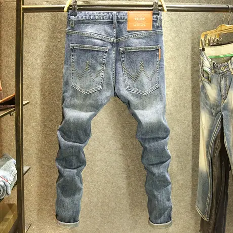 复古休闲牛仔裤男潮牌小直筒弹力裤子简约百搭高端修身长裤秋冬款商品大图