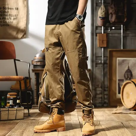 卡其色工装裤子男夏季潮牌2022新款宽松直筒休闲裤男束脚哈伦裤潮商品大图