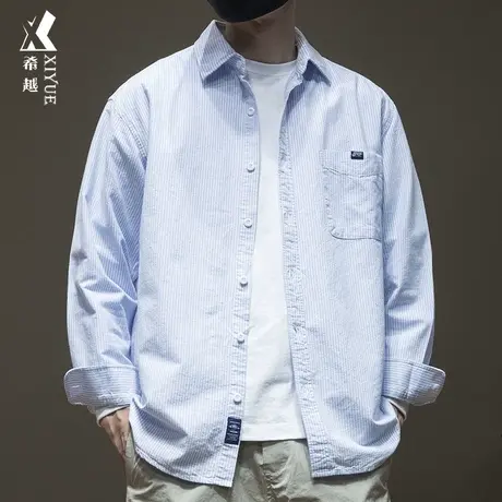 希越高级感外穿衬衫男浅色长袖工装外套男士春季大码痞帅情侣衣服商品大图
