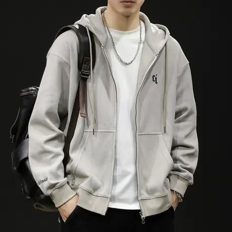 拉链开衫卫衣男连帽男款潮牌大码男士春秋运动外套重磅春季24新款商品大图