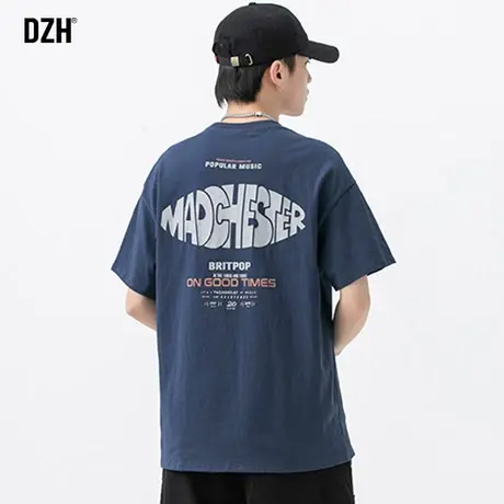 男士藏青色t恤男夏季美式短袖纯棉宽松上衣男装2023新款半袖潮牌图片