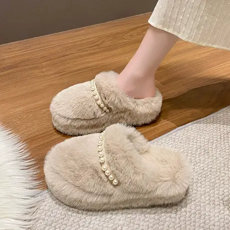 网红踩屎感包头拖鞋女外穿2023年新款厚底高跟小个子法式珍珠半拖图片