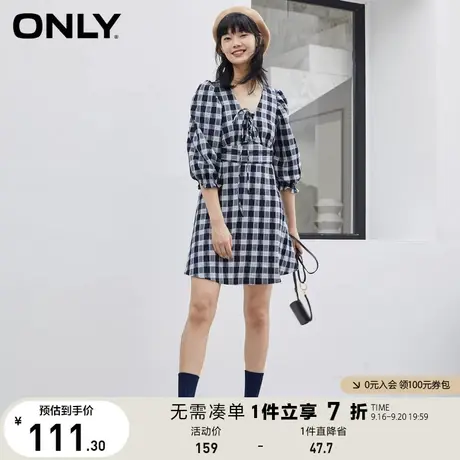 ONLY奥莱夏季文艺V领版型格子收腰小妖精裙连衣裙女图片