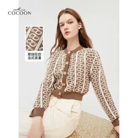 【秋上新】missCOCOON美拉德花纹针织衫2023秋新款女泡泡袖上衣图片