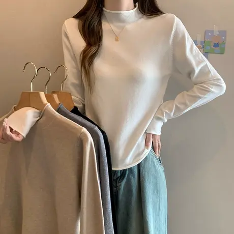 伊自尚2023新款韩版胖mm大码女装秋装洋气宽松毛衣打底针织衫上衣商品大图