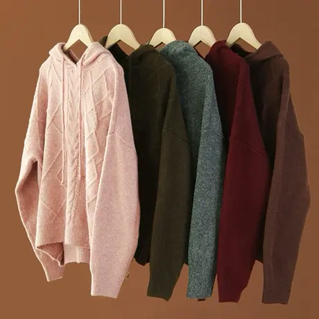 享永子【绵密亲肤，越穿越爱】牦牛绒菱格设计连帽时尚针织衫毛衣商品大图