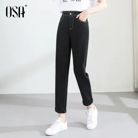 OSA欧莎秋装2022年新款黑色牛仔裤女高腰修身直筒小脚老爹裤子商品大图