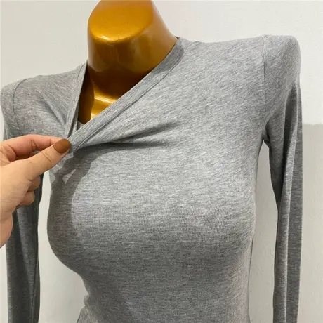 推荐hao搭基础款！显瘦圆领紧身打底衫女长袖T恤2024早春新款内搭图片
