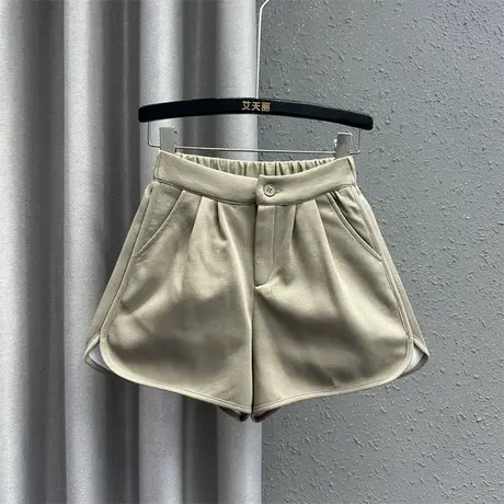 欧货韩版运动休闲裤女2024春季新款时尚抽褶洋气百搭a字阔腿短裤图片