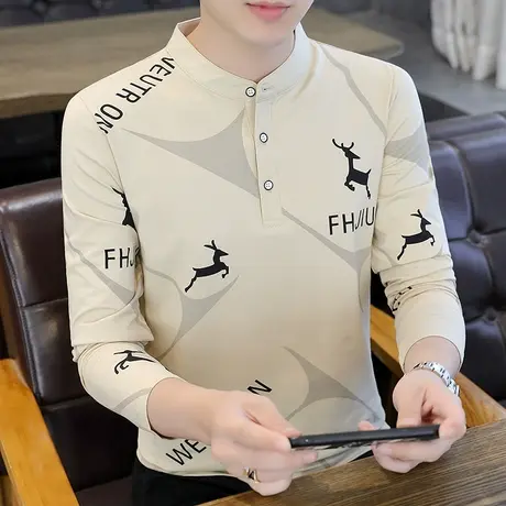 长袖T恤男2022新款秋季立领Polo衫男士秋衣打底衫内搭上衣服潮流商品大图