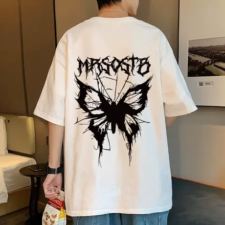 短袖T恤男夏季2024新款美式ins潮牌男装体恤港风宽松纯棉半袖衣服图片