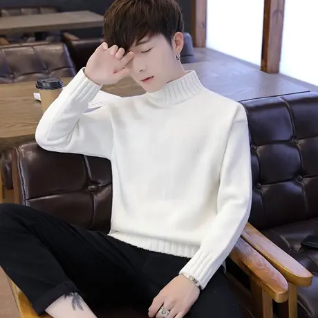 加绒加厚毛线衣秋冬季半高领毛衣男韩版潮学生宽松针织打底衫男士商品大图