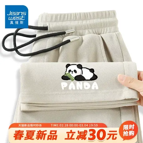 GV真维斯直筒休闲裤男春季重磅宽松阔腿裤男士卡其色垂感长裤子A商品大图