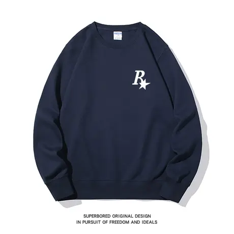 设计感美式字母圆领卫衣潮流R星字母复古印花秋季宽松百搭上衣潮图片