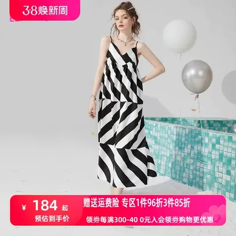 【商场同款】妖精的口袋条纹吊带连衣裙女2023夏新款v领法式气质图片