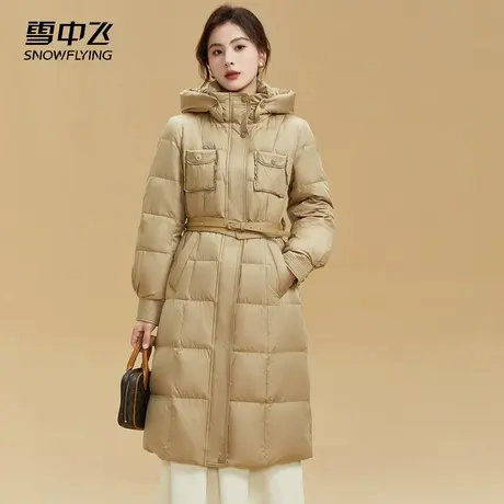 雪中飞羽绒服女款2023新款冬季连帽长款过膝加厚收腰显瘦时尚外套图片