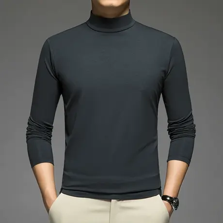 莫代尔男士长袖t恤半高领打底衫秋冬季潮流纯色内搭中领秋衣小衫商品大图