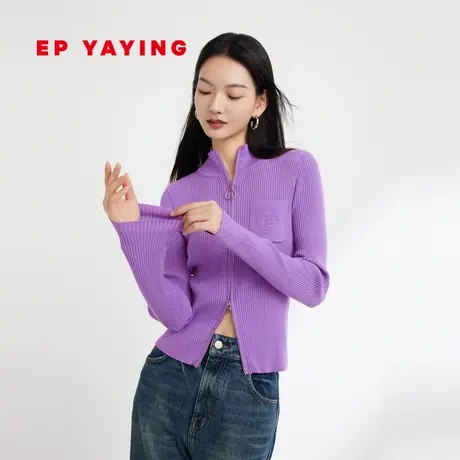 EP YAYING雅莹女装 夏日多巴胺拉链针织空调衫 2023秋冬新款9101A商品大图