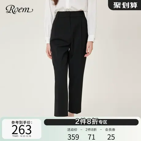 Roem秋冬 新款商场同款时尚简约高腰直筒九分裤气质通勤西装裤女商品大图