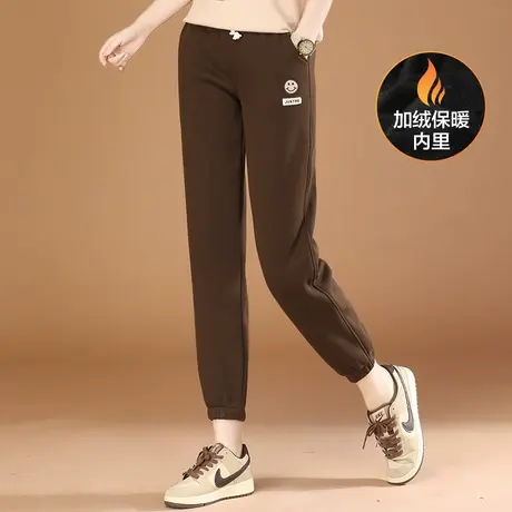 韩潮袭人松紧腰刺绣加绒休闲卫裤女2023冬新款宽松显瘦束脚运动裤图片