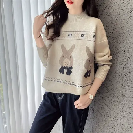 2023年新款短款针织衫毛衣女兔子宽松内搭加厚半高领打底衫女春秋图片
