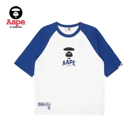 Aape旗舰店男装春夏拼色数字阔型猿颜印花宽松短袖T恤1336XAK图片