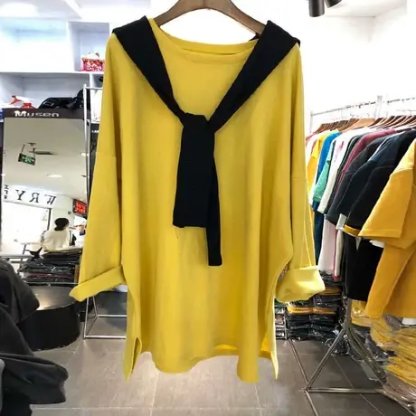 两件套长袖t恤女2020新款韩版ins潮披肩假两件宽松显瘦打底衫上衣商品大图