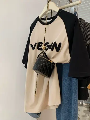 中长款插肩袖短袖T恤女洋气别致独特植绒笑脸遮屁股打底衫上衣ins商品大图