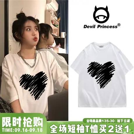 chic韩风oversize大码t恤涂鸦设计感上衣夏小众简约短袖女ins潮商品大图