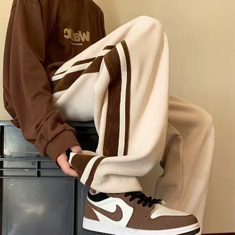 加绒加厚阔腿裤子女2022秋冬新款设计感小众宽松垂感直筒运动裤潮图片