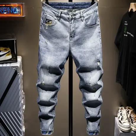 2021新款夏季薄款浅灰色牛仔裤男宽松直筒潮牌休闲长裤子男韩版潮商品大图