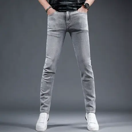 香港高端品质牛仔裤男款夏季薄款2023新款修身小脚烟灰色男士裤子商品大图