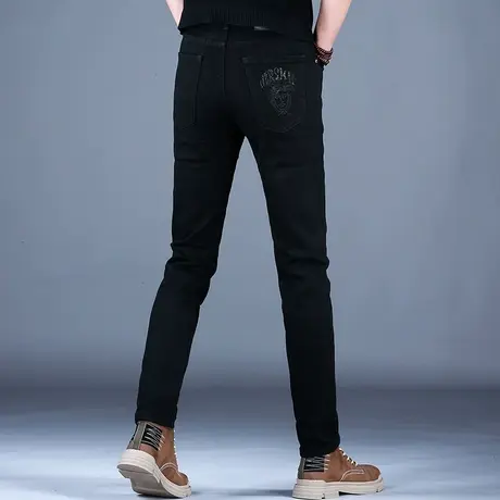 2023男士新款牛仔裤子黑色百搭修身精致烫钻小脚裤百搭男潮牌棉弹商品大图