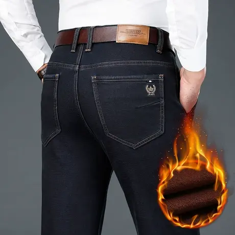 冬季加绒裤子男裤加厚牛仔裤男士保暖中年爸爸休闲长裤秋冬款外穿商品大图